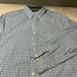 Nautica Mens Button Down Shirt Long SL Blue White‎ Gingham Checkered L Nautical
